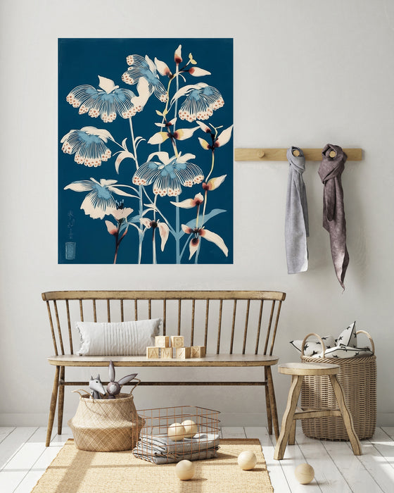 Japanese Chrysanthemum Blue Floral Art Print