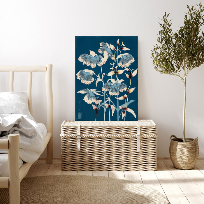 Japanese Chrysanthemum Blue Floral Art Print