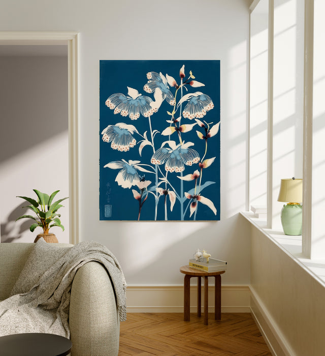 Japanese Chrysanthemum Blue Floral Art Print