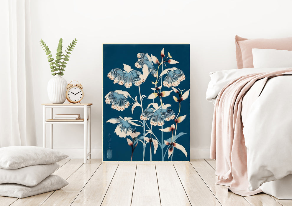 Japanese Chrysanthemum Blue Floral Art Print