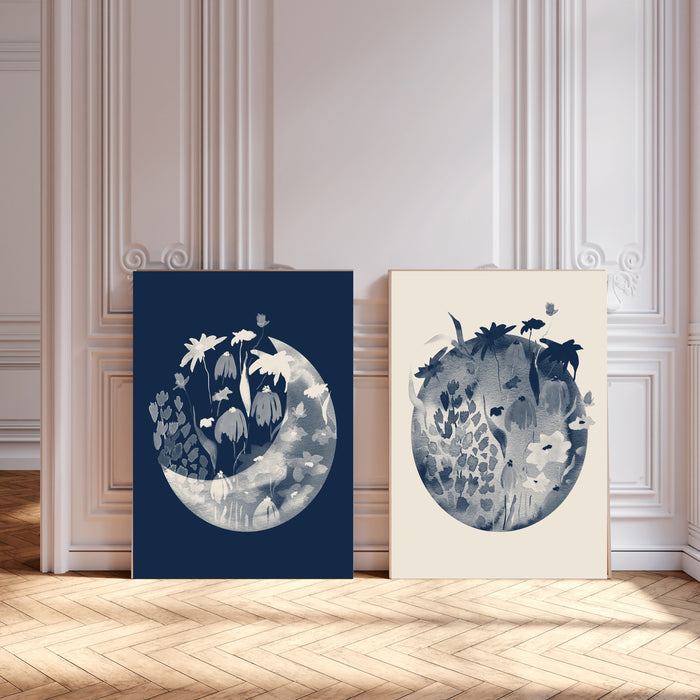 Moon Flowers Celestial Prints Set Of Two