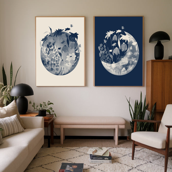 Moon Flowers Celestial Prints Set Of Two