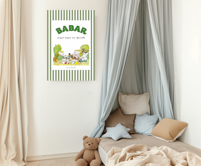 Babar the Elephant Stripy Cream Vintage Nursery Art Print