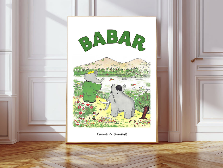 Babar the Elephant Hippo Spotting Vintage Nursery Art Print