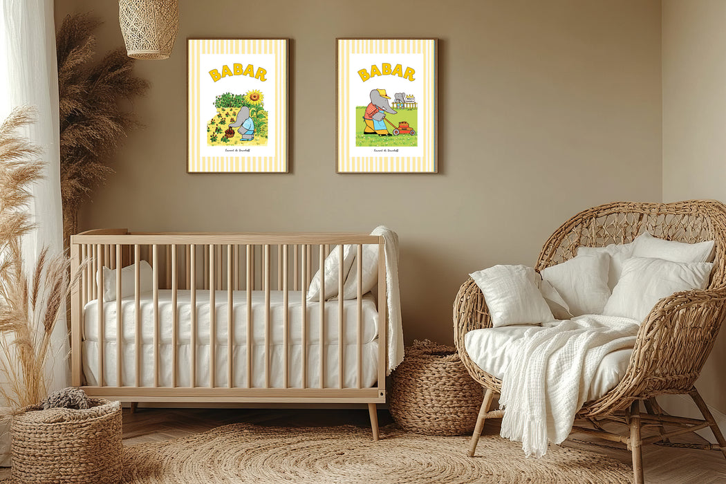 Babar The Elephant Gardening Set Of Two Nursery Art Prints