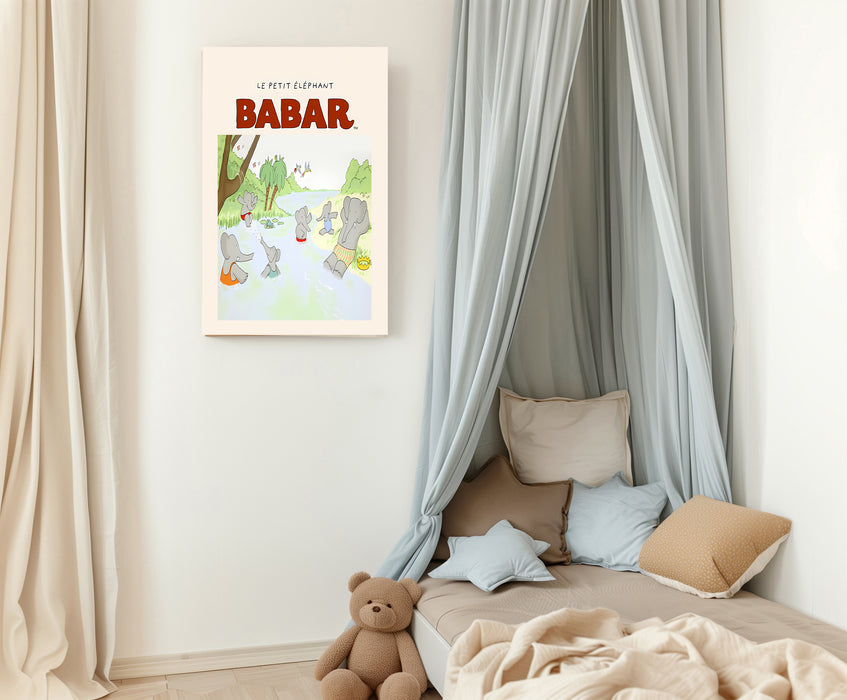 Babar the Elephant Swimming Vintage Nursery Art Print