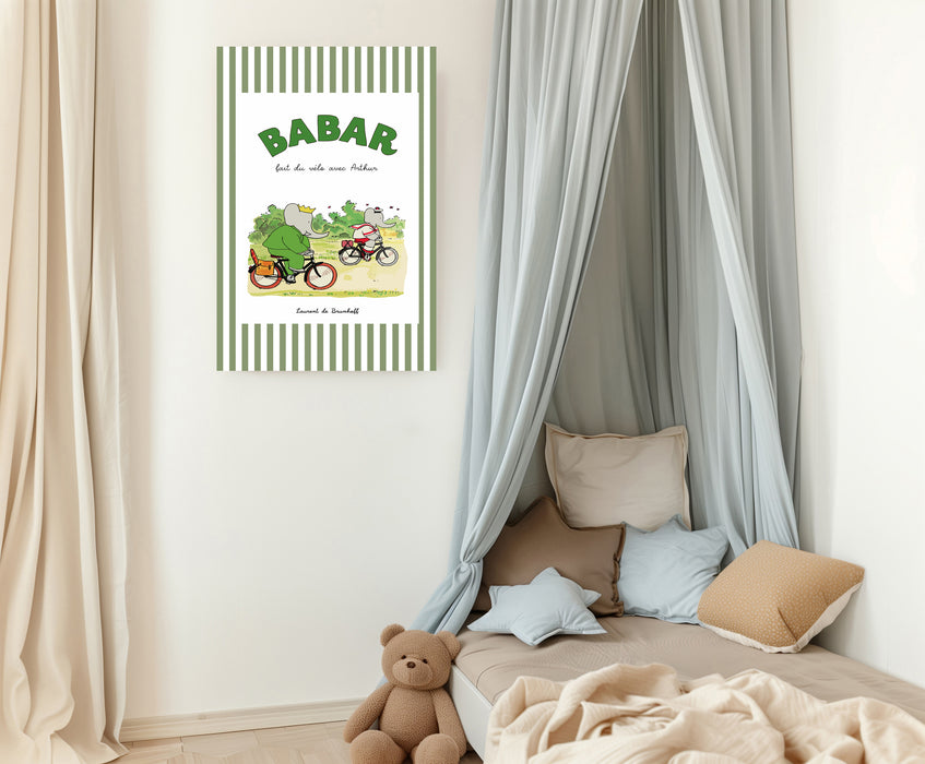 Babar the Elephant Stripy Biking Vintage Nursery Art Print