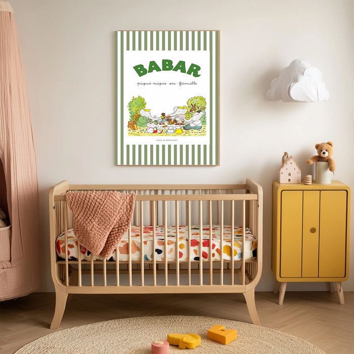 Babar the Elephant Stripy Cream Vintage Nursery Art Print