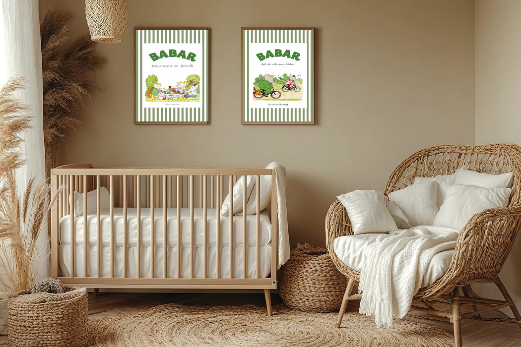 Babar The Elephant Green Set Of Two Nursery Art Prints