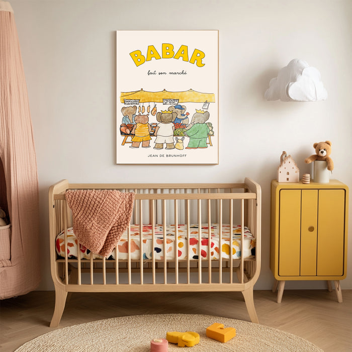 Babar the Elephant At The Market Vintage Nursery Art Print