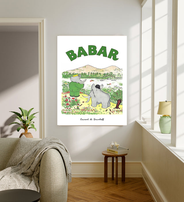 Babar the Elephant Hippo Spotting Vintage Nursery Art Print