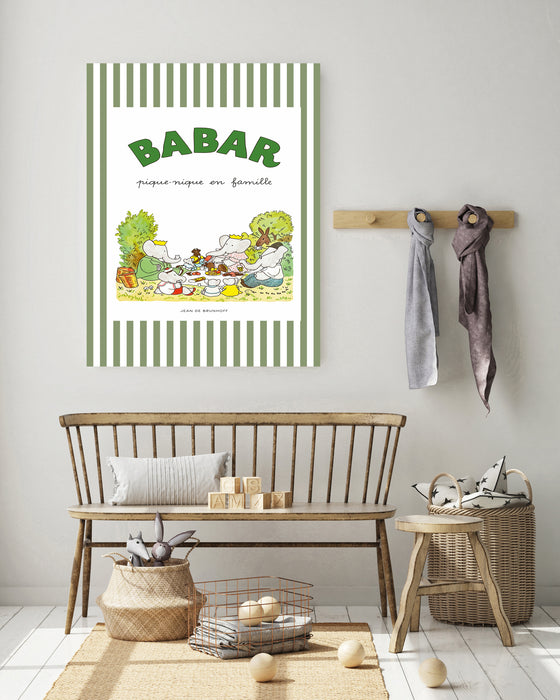 Babar the Elephant Stripy Cream Vintage Nursery Art Print