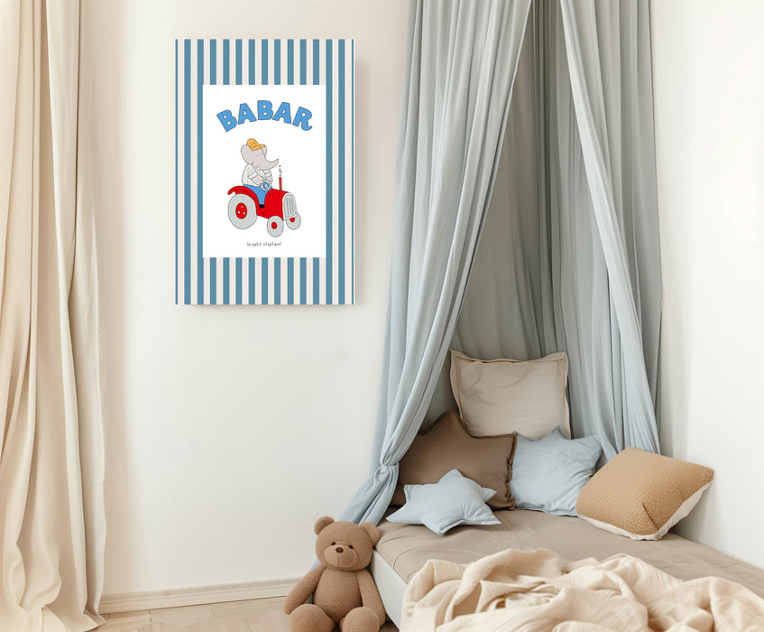 Babar the Elephant Tractor Vintage Nursery Art Print
