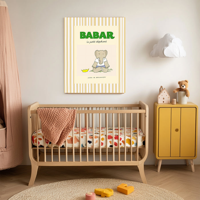 Babar the Elephant Stripy Cream Vintage Nursery Art Print