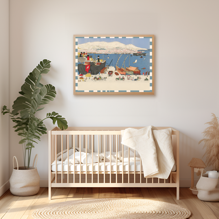 Vintage Babar Harbour Print | 1930s French Storybook Port Wall Art