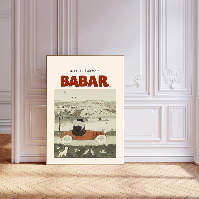 Babar the Elephant Car Vintage Nursery Art Print