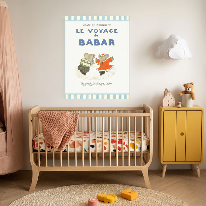 Le Voyage de Babar Vintage Book Cover Print | Ice Skating Elephant Nursery Wall Art