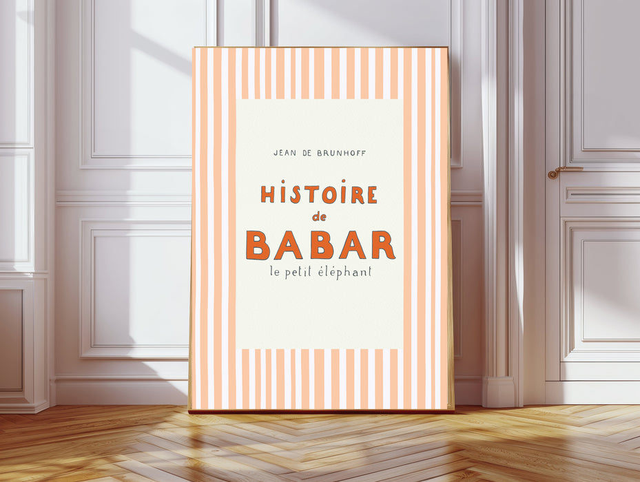 Babar the Elephant Stripy Book Cover Vintage Nursery Art Print