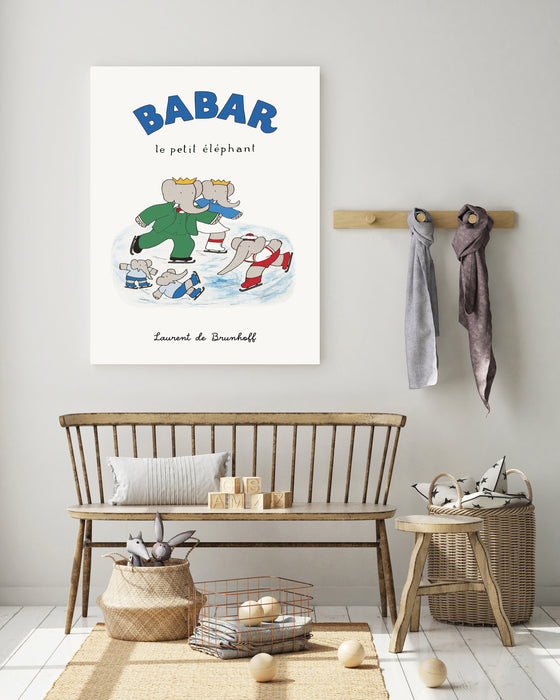 Babar the Elephant Ice Skating Vintage Nursery Art Print