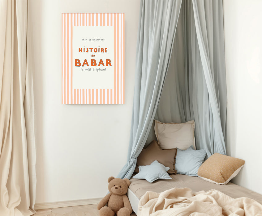 Babar the Elephant Stripy Book Cover Vintage Nursery Art Print
