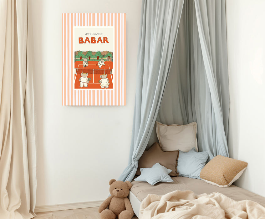 Babar the Elephant Stripy Tennis Vintage Nursery Art Print