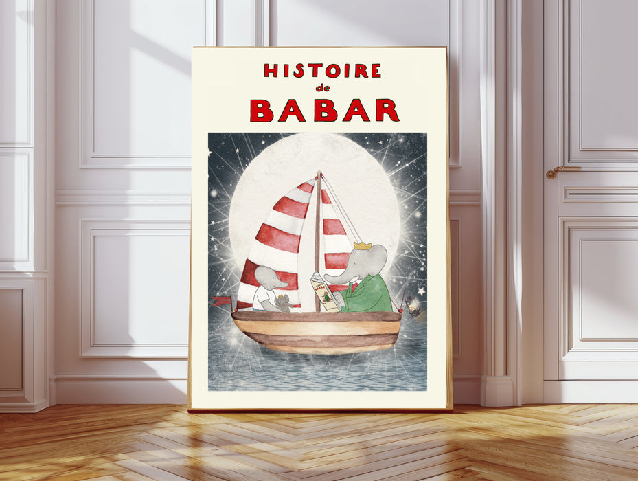 Babar the Elephant Nightime Book Vintage Nursery Art Print