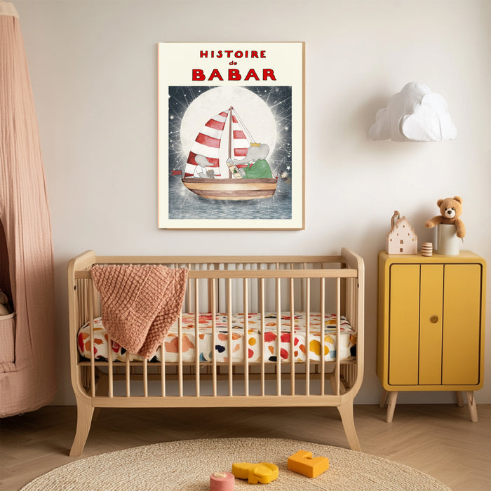 Babar the Elephant Nightime Book Vintage Nursery Art Print