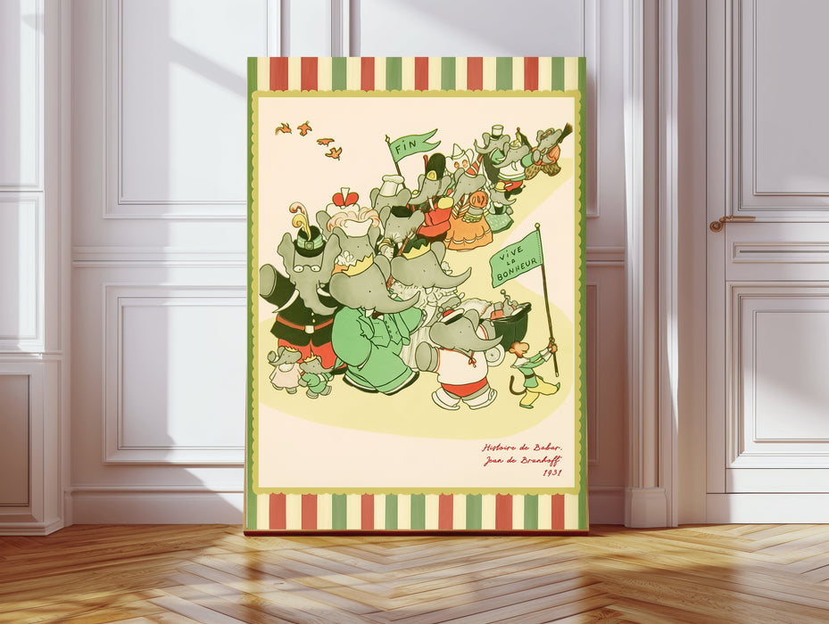 Histoire de Babar Vintage Book Illustration Print | The Grand Parade | Classic 1930s French Nursery Art
