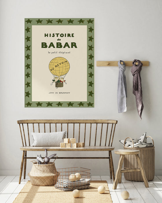Histoire de Babar Vintage Book Cover Print | Classic 1930s French Storybook Art | Star Border Nursery Print