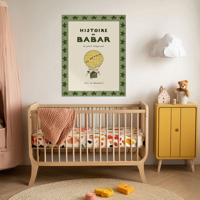 Histoire de Babar Vintage Book Cover Print | Classic 1930s French Storybook Art | Star Border Nursery Print