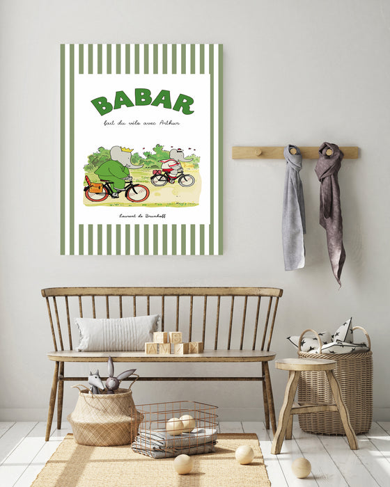 Babar the Elephant Stripy Biking Vintage Nursery Art Print