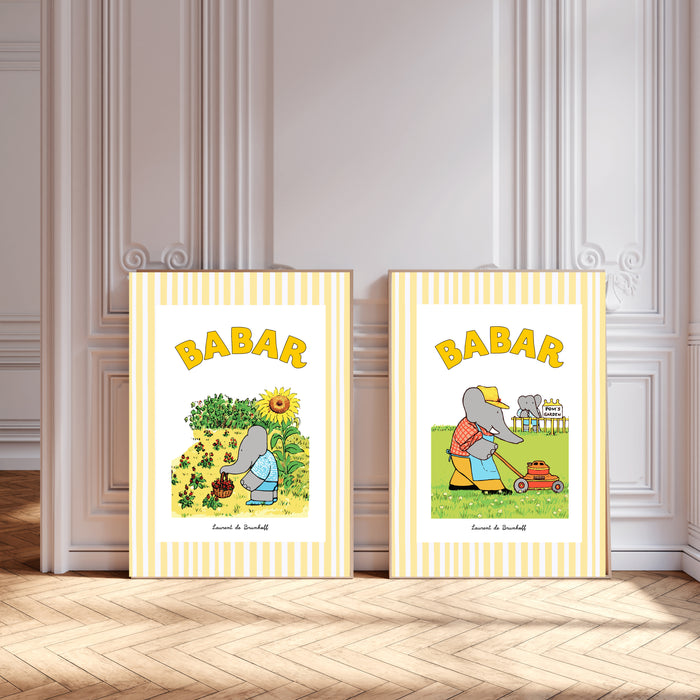 Babar The Elephant Gardening Set Of Two Nursery Art Prints
