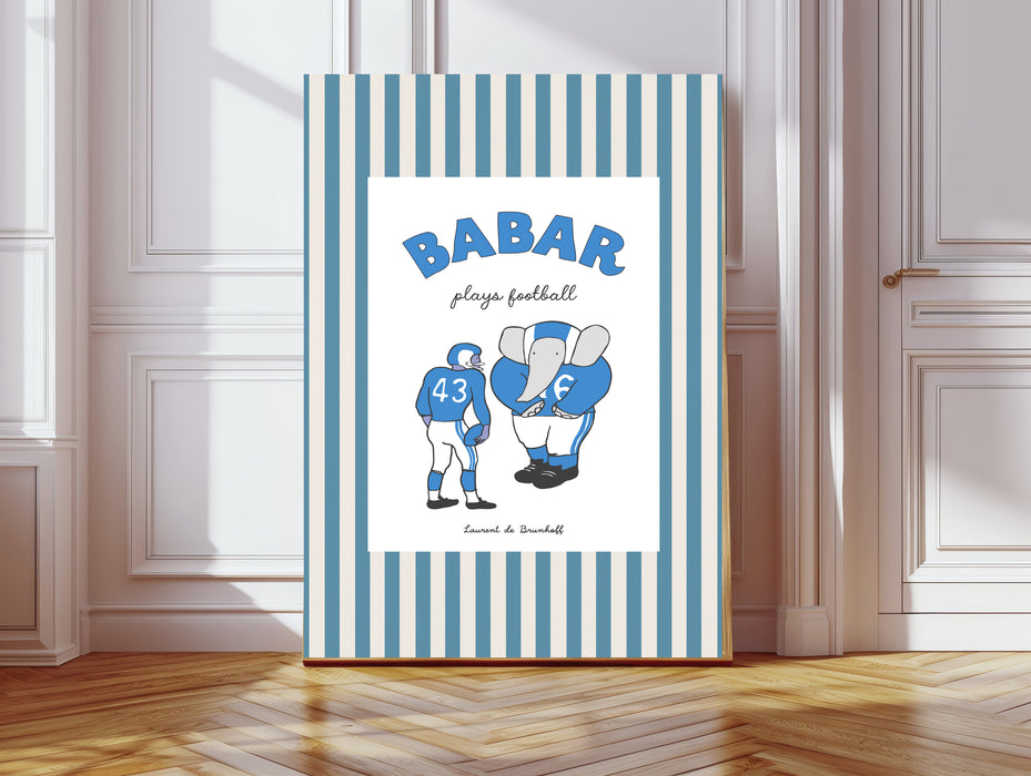 Babar the Elephant Football Vintage Nursery Art Print