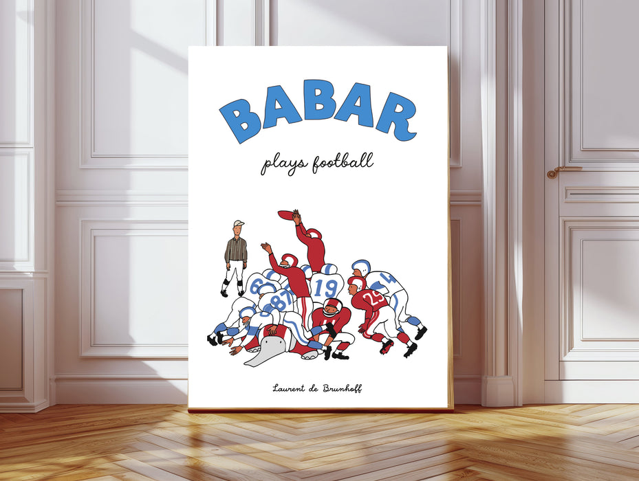 Babar the Elephant Football Vintage Nursery Art Print