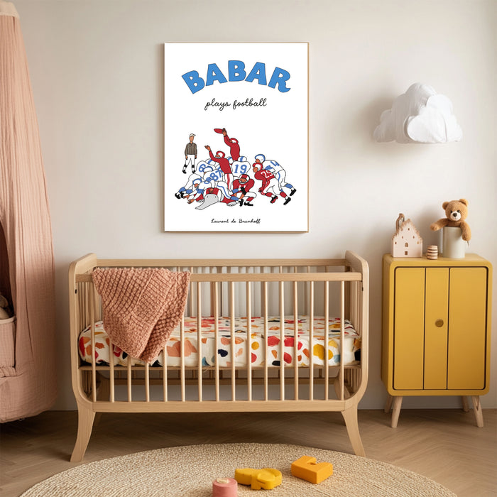 Babar the Elephant Football Vintage Nursery Art Print