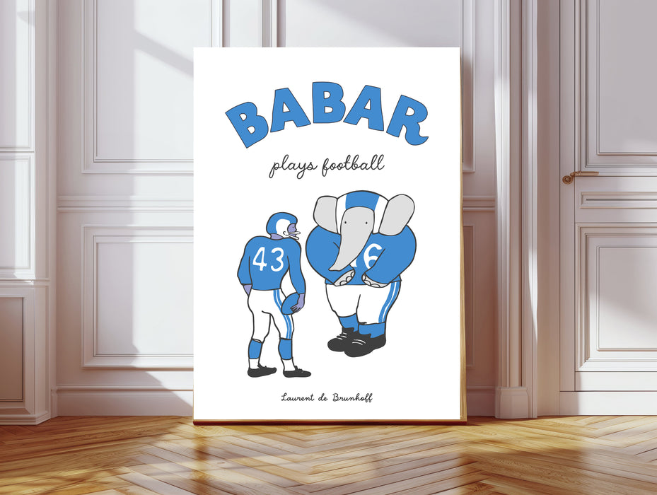 Babar the Elephant Football Vintage Nursery Art Print