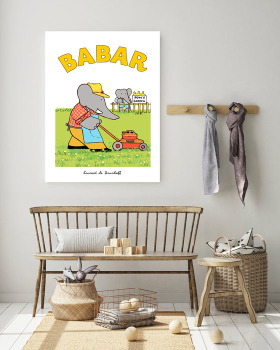 Babar the Elephant in Gardening Vintage Nursery Art Print