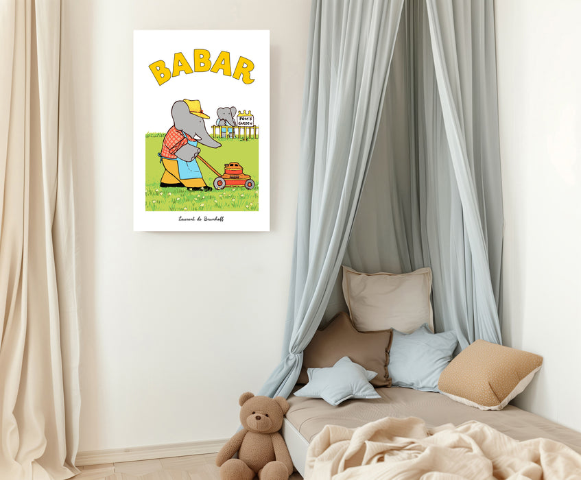 Babar the Elephant in Gardening Vintage Nursery Art Print