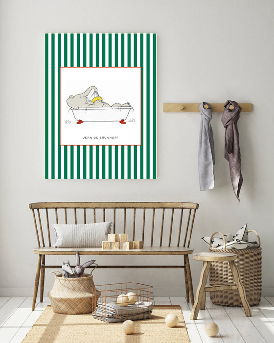 Babar the Elephant Bath Vintage Nursery Art Print