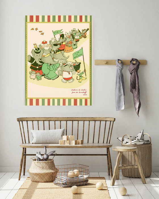 Histoire de Babar Vintage Book Illustration Print | The Grand Parade | Classic 1930s French Nursery Art