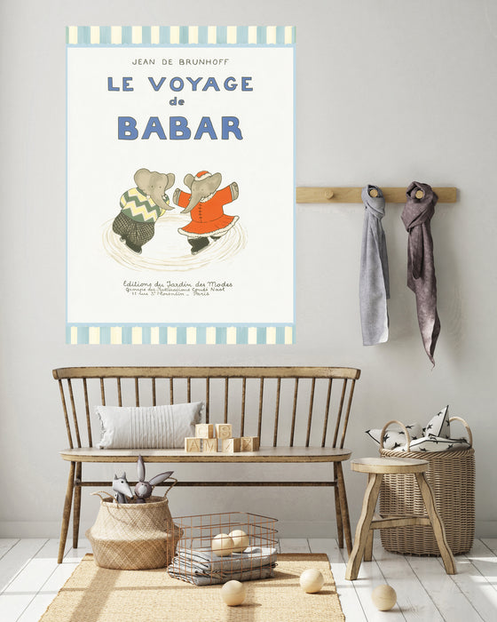 Le Voyage de Babar Vintage Book Cover Print | Ice Skating Elephant Nursery Wall Art