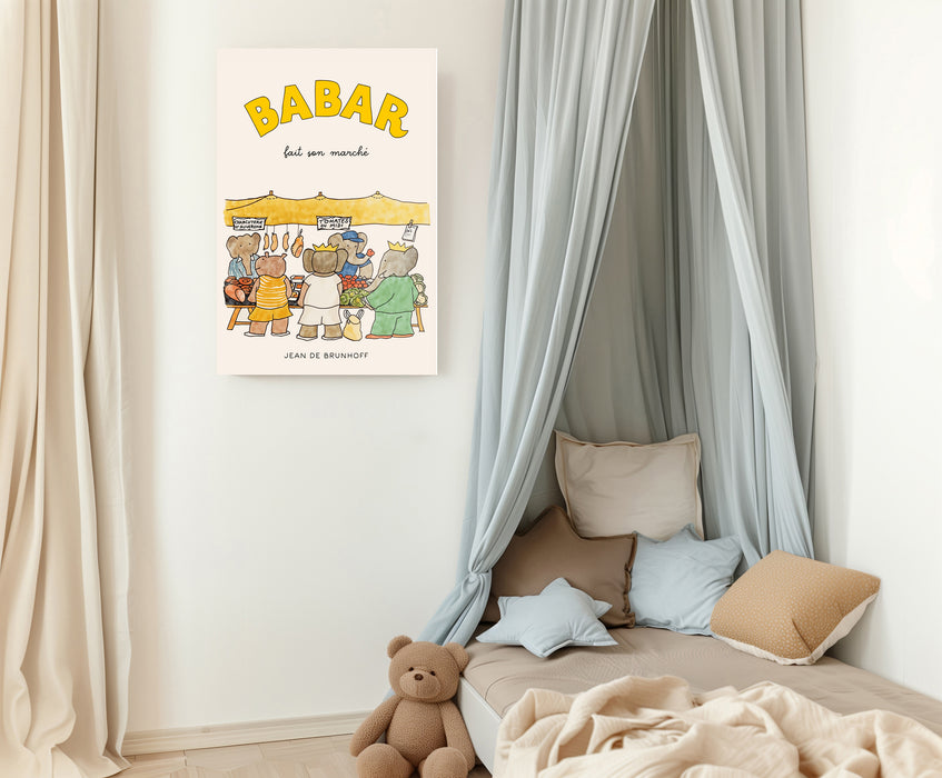 Babar the Elephant At The Market Vintage Nursery Art Print