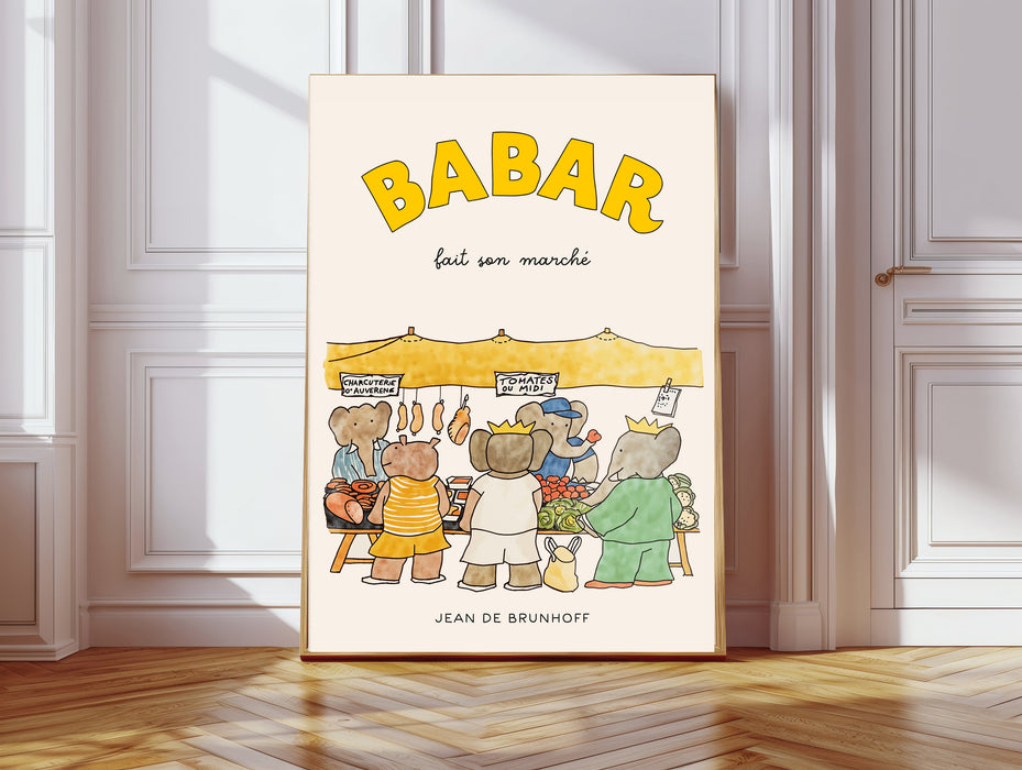 Babar the Elephant At The Market Vintage Nursery Art Print