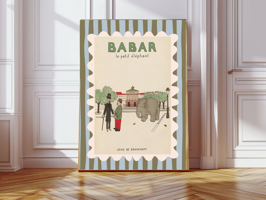Babar the Elephant Goes To The Oprea Vintage Nursery Art Print
