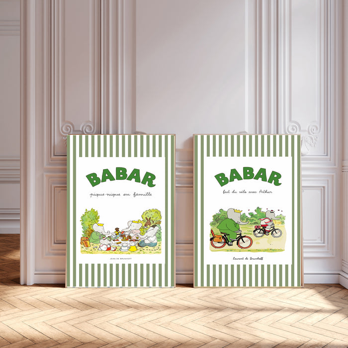 Babar The Elephant Green Set Of Two Nursery Art Prints