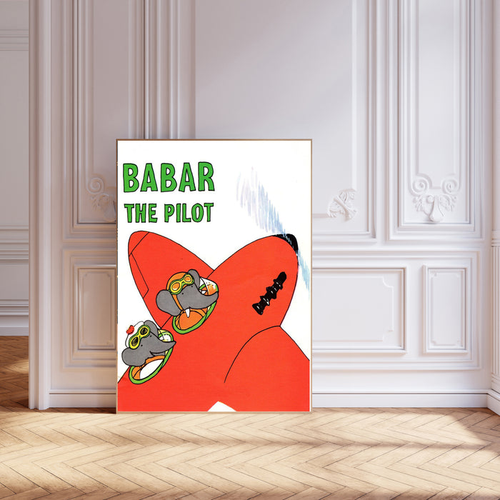 Babar the Elephant En Avion Vintage Nursery Art Print