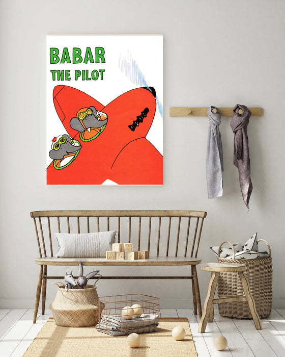 Babar the Elephant En Avion Vintage Nursery Art Print