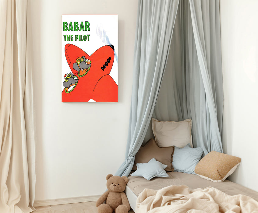 Babar the Elephant En Avion Vintage Nursery Art Print