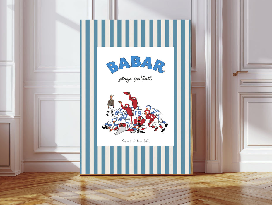Babar the Elephant Football Vintage Nursery Art Print