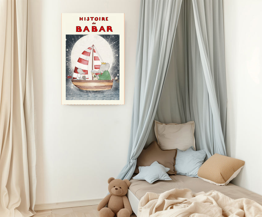 Babar the Elephant Nightime Book Vintage Nursery Art Print